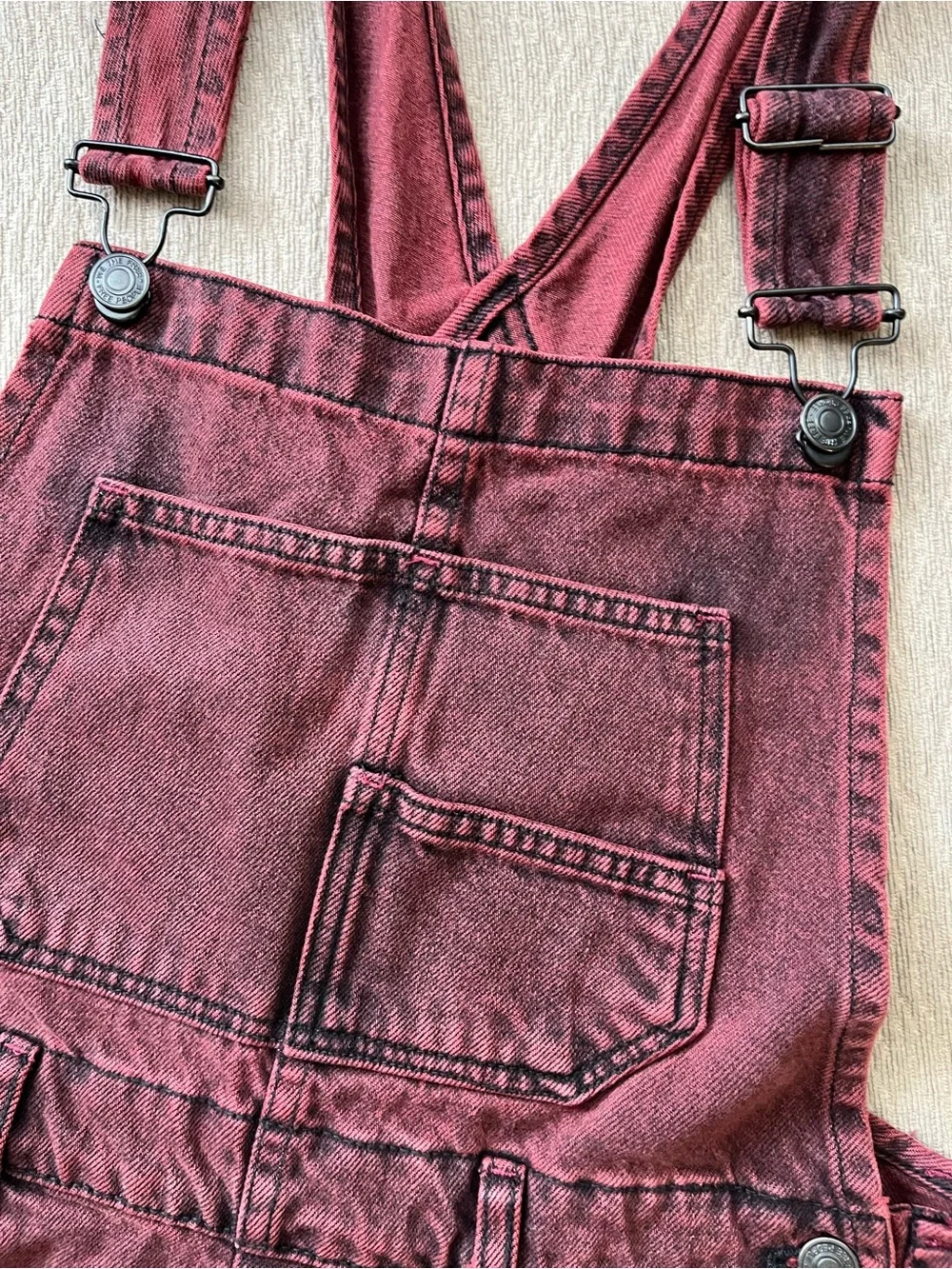 We The Free Maroon Short Denim Overalls - Picture 4 of 9